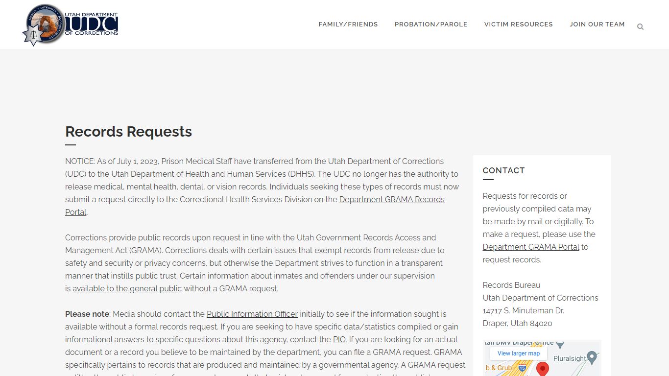 Records Requests - Utah Department of Corrections
